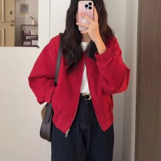 批发<b class='q'>春秋</b>穿搭红色夹克外套女<b class='q'>春秋</b>2026新款小个子早秋季棒球服短款上衣