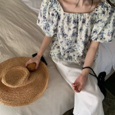 批发2026夏季韩系可<b class='q'>一字肩</b>两穿紫调花打底小衫衬衫女