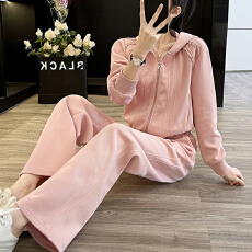 批发2025秋季连帽开衫卫衣阔腿长<b class='q'>裤</b>时尚休闲套装女一整套秋季穿搭显瘦