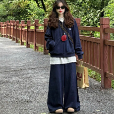 批发学院风运动服套装女春秋宽松显瘦韩版时尚减龄卫衣卫裤休闲两件套