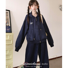 批发慵懒风纯棉运动套装女秋冬学生韩系宽松显瘦连帽卫衣阔腿裤两件套