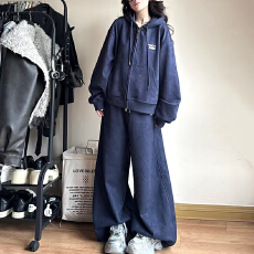 批发慵懒风运动套装女2026早春学生韩系宽松显瘦连帽卫衣阔腿裤两件套
