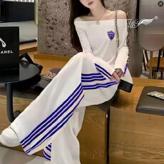 批发独特漂亮绝美小套装女2026年春<b class='q'>秋</b>新款一字肩上衣宽松阔腿裤两件套
