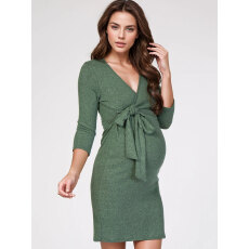 批发女士纯色V领收腰蝴蝶结中袖包臀裙，日常气质穿搭，女士修身服饰