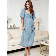 女士飞袖收腰宽松中长连衣裙，度假日常优雅穿搭女士春秋舒适服饰