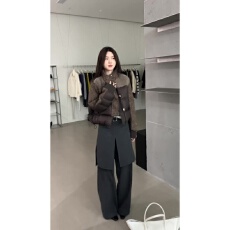 批发实价有货复古风咖色拼接保暖棉服外套女高腰显瘦西装裤<b class='q'>时尚</b>套装