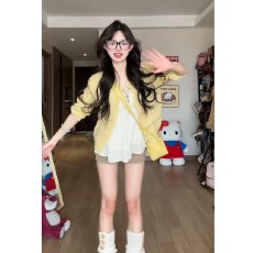 批发实价有货韩系<b class='q'>针织</b><b class='q'>开衫</b>蕾丝吊带背心上衣女春季新款高腰短裤套装