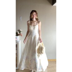 批发实价有货法式小香风无袖吊带<b class='q'>连衣裙</b>女春夏新款高腰修身显瘦长裙