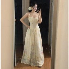 批发实价有货法式小香风无袖吊带<b class='q'>连衣裙</b>女春夏新款高腰修身显瘦长裙