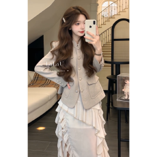 批发实价有货春夏新款穿搭<b class='q'>西装外套</b>上衣女重工荷叶边高腰半身裙套装
