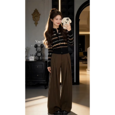 批发实价有货复古风咖色高腰褶皱阔腿休闲裤女2026春季宽松<b class='q'>百搭</b>显瘦