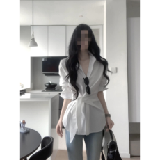 批发实价有货韩系设计感绑带收腰衬衫女春季新款高腰显瘦<b class='q'>牛仔</b>裤<b class='q'>套装</b>