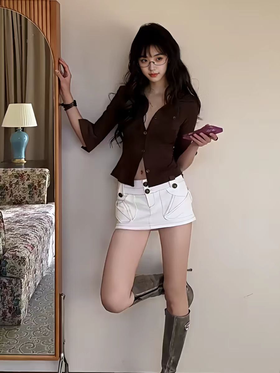 정가 재고 있음 아메리칸 주간 어지럽게 흩어져 있는 것 암소 A라인 스커트 워크웨어 여성 타이트 스커트 반바지 핫걸 바람 펭 넓적 다리 허리 수축 치마바지