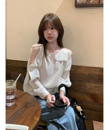 정가 프랑스식 소녀 바람 오프숄더 긴팔 여성 셔츠 여름 고급 센스 화이트 루즈핏 품격 맨위