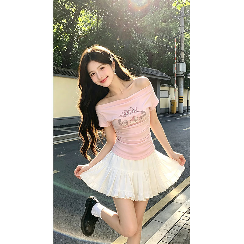 정가 재고 있음 한 스타일 달콤한 자매 바람 고양이 프린트 반팔 티셔츠 여성 20262 여름 새로운 다용도 슬림해 보이는 맨위