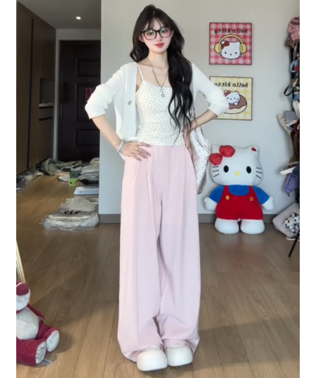 정가 한 부서 달콤한 스타일 니트 자외선 차단 오픈 가디건 꽃무늬 조끼 여성 여름 새로운 캐주얼 바지 3종 세트