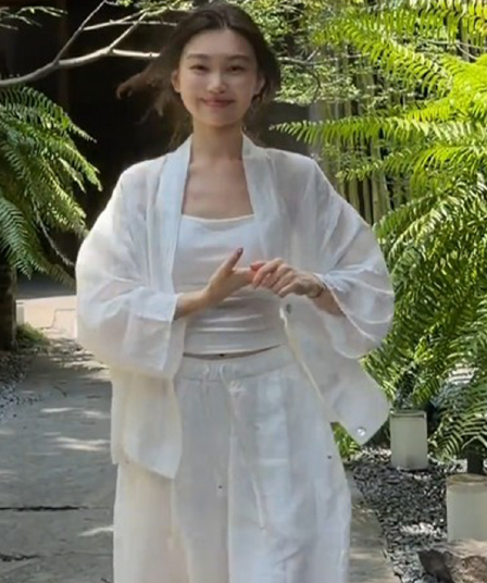 정가 재고 있음 한 부서 캐주얼 바람 착용 가져 가라. 여성 화이트 루즈핏 자외선 차단 여름 새로운 느슨함 센스 넓은 다리 캐주얼 바지