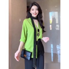批发实价韩系慵懒风宽松显瘦翻领中长款衬衫女夏季新款阔腿休闲<b class='q'>长裤</b>