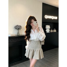 批发实价韩系高级感穿搭灯笼袖衬衫搭配夏季新款A字半身裙套装