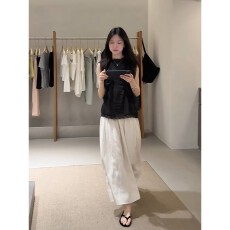 批发实价法式黑色系带<b class='q'>无袖</b>背心上衣女夏季设计感A字半身裙套装