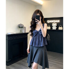 批发实价韩系碎花蝴蝶结吊带显瘦上衣女夏季时尚新款不规则半身<b class='q'>牛仔裙</b>