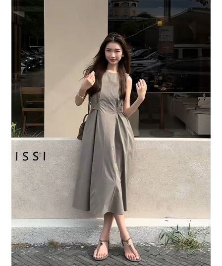 정가 프랑스식 우아함 바람 민소매 조끼 여성 드레스 여름 디자인 센스 허리 수축 슬림해 보이는 길다 치마