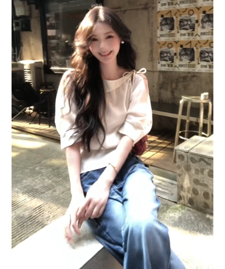 정가 한 부서 부드러운 바람 오프숄더 허리 수축 맨위 여성 조기 가을 캐주얼 와이드 레그 팬츠 부드러운 여성복