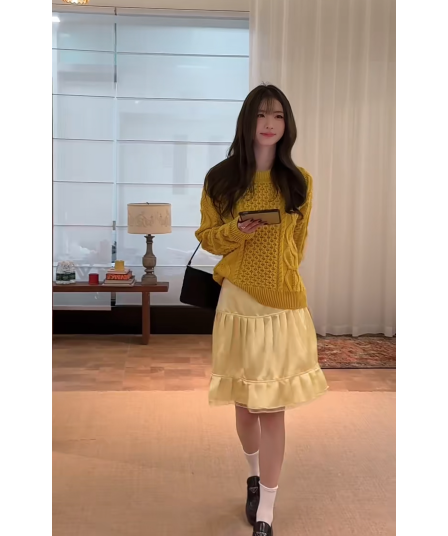 정가 프랑스식 연령 감소 부드러운 찹쌀 니트 스웨터 맨위 여성 가을 한 마디 반신 스커트 부드러운 바람 투피스 세트