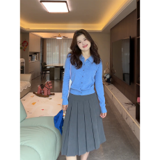 批发实价韩系气质软糯针织开衫上衣<b class='q'>女</b>秋季设计感百褶<b class='q'>半身裙</b>套装