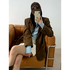 批发已出货 高级感麂皮绒廓形宽松复古西装外套女休闲西服