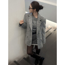 批发灰色呢子大衣毛呢外套小个子独特超好看加厚