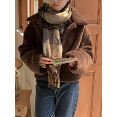 批发翻领羊羔毛两面穿外套女皮毛一体毛绒上衣