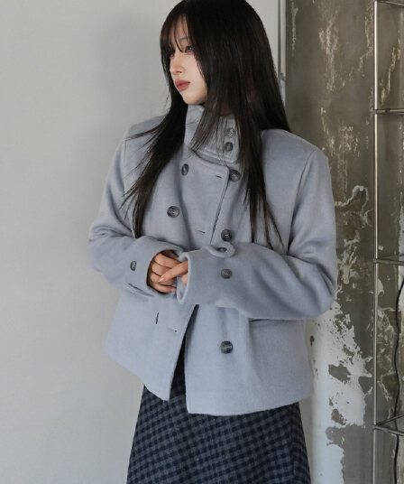 있음 선적 레트로 정장 칼라 이중 버튼 주머니 작은 대중 루즈핏 다용도 짧은 머리 여성 코트 새로운 색상