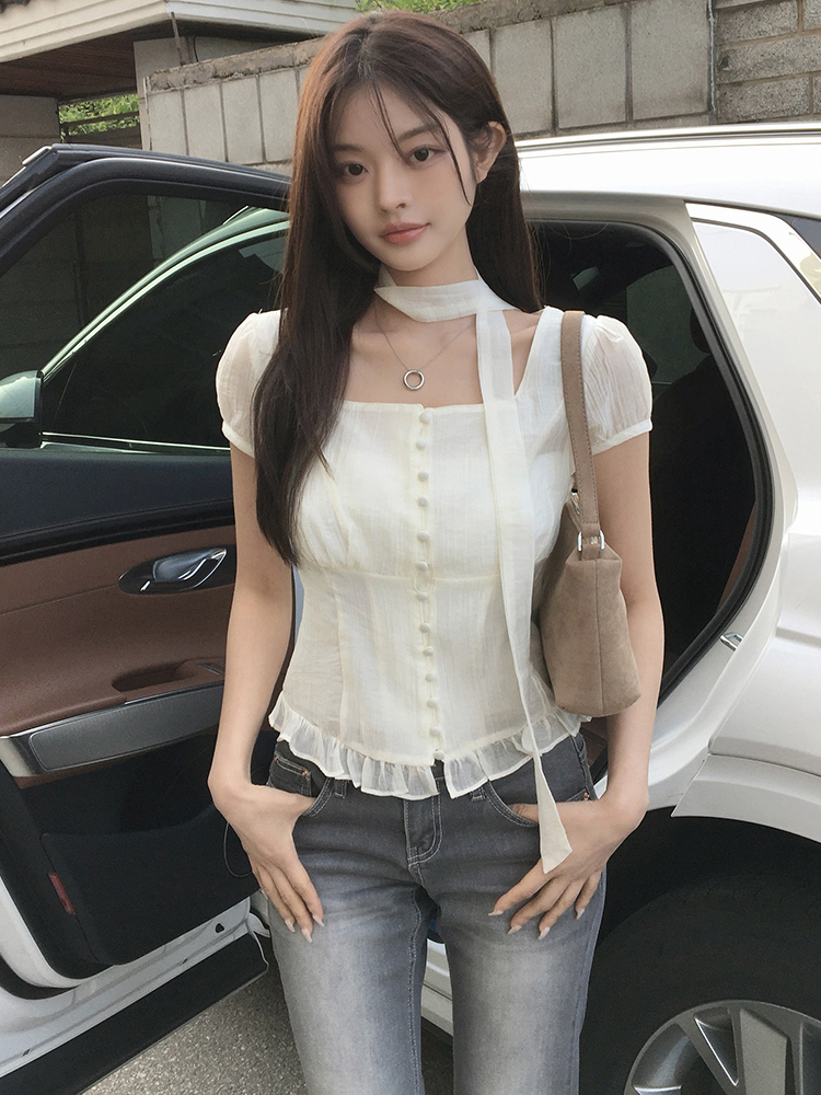 쿠이 지혜 보여주기 같은 단락 눈 허용하다 같은 단락 광장 칼라 스트랩 싱글 줄 버튼 반팔 셔츠