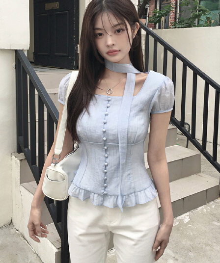 있음 선적 쿠이 지혜 보여주기 같은 단락 눈 허용하다 같은 단락 광장 칼라 스트랩 싱글 줄 버튼 반팔 셔츠
