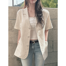 批发棉麻短袖西装<b class='q'>外套</b>女薄款宽松<b class='q'>休闲</b>设计感亚麻气质小西服上衣