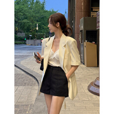 批发短袖薄<b class='q'>西装外套</b><b class='q'>女</b>韩版宽松高级感系带收腰西服上衣
