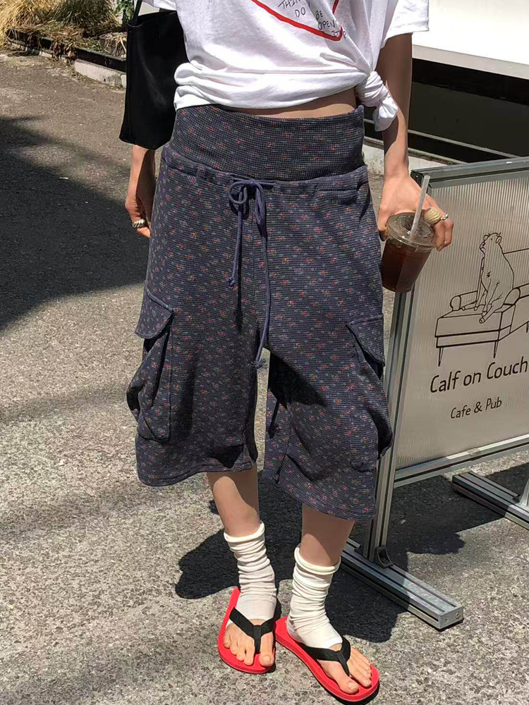 재고 있음 와이드 허리 펌프 로프 주머니 워크웨어 반바지