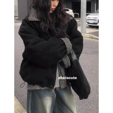 批发已出 <b class='q'>日系</b>休闲正反两穿羊羔毛内胆格子拉链棉衣