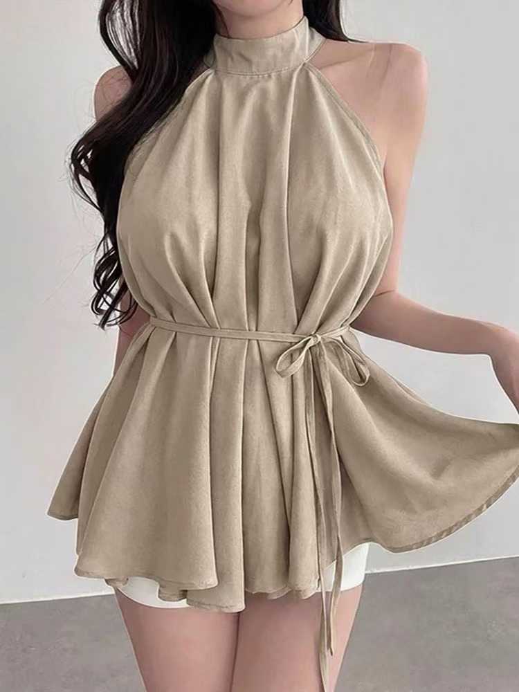있음 밖으로 한 부서 프랑스식 레트로 수묵화 프린트 행침 목 민소매 맨위 여성 여름 순수한 욕망 슬림해 보이는