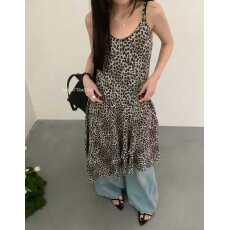 批发豹纹中长款吊带<b class='q'>连衣裙</b>女26夏季辣妹韩版裙子