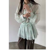 韩国东大门新款26春夏薄款褶皱衬衫叠穿短裙抹胸两件套装