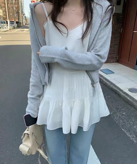 한국 동대문 봄 새로운 패션 레이스 조각 측면 캐미솔