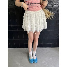 批发已出 26差春夏<b class='q'>高腰</b>百搭弹力蕾丝花边A字裙短裙女