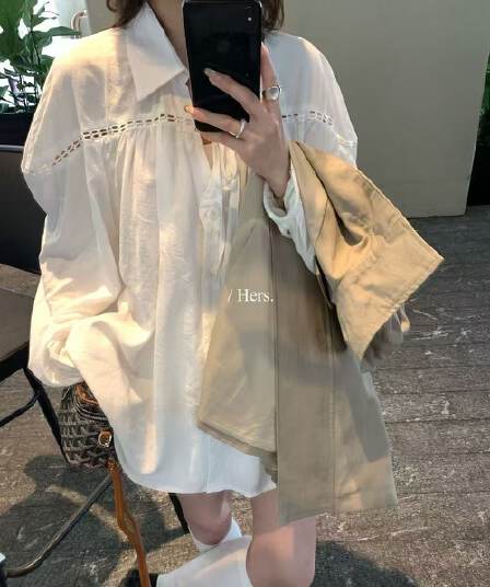 26 가을 긴팔 단색 오픈 가디건 여성 셔츠 홀로우 아웃 디자인 맨위