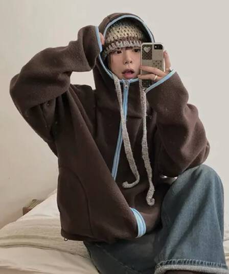 있음 밖으로 한국 chic 양면 플리스 후드 재킷