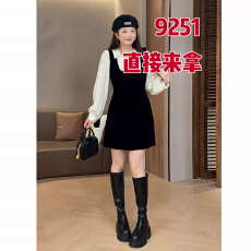 批发大萌萌微胖定制 25年秋冬<b class='q'>撞色</b>拼接厚款收腰显瘦假两件丝绒<b class='q'>连衣裙</b>