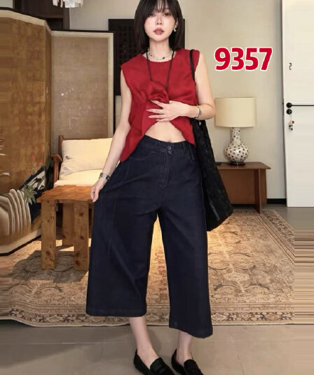 옛날 바람 시리아 여름 새로운 패션 캐주얼 루즈핏 하이웨이스트 넓은 다리 7 점 청바지
