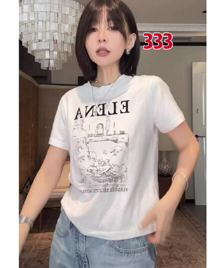 잉크 제인 영구하다 바람 아메리칸 미니멀리즘 다용도 슬림해 보이는 캐주얼 느긋한 바람 라운드 넥 티셔츠 여성
