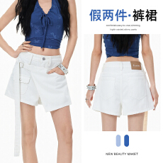 批发实拍牛仔短裤<b class='q'>女</b>2026新款夏季高腰A字半身裙工装包臀短裙子裤裙